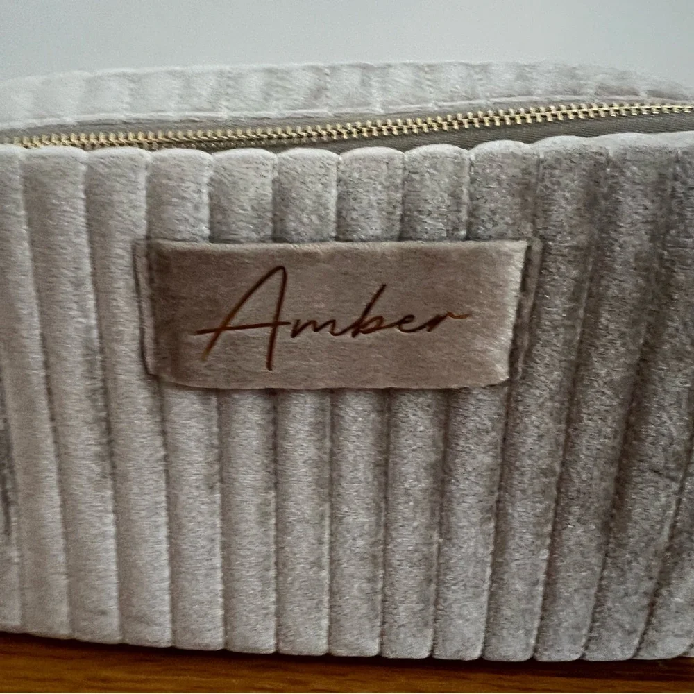 Velvet Quilted Makeup / Hygiene Bag | Monogram “Amber” | NWOT